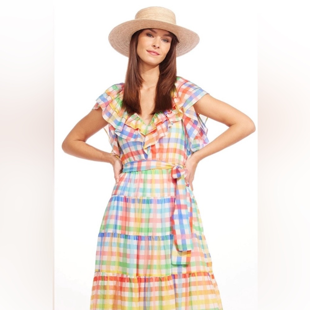 NWOT Eva Franco Perry Maxi Dress in Rainbow Tuscana Plaid, 2 - Picture 3 of 4